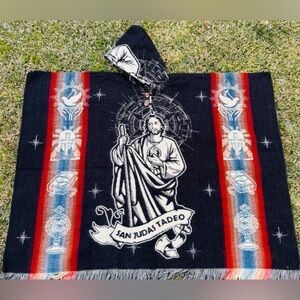 Saint Jude adult size alpaca poncho, one size, unisex, hooded made in Ecuador